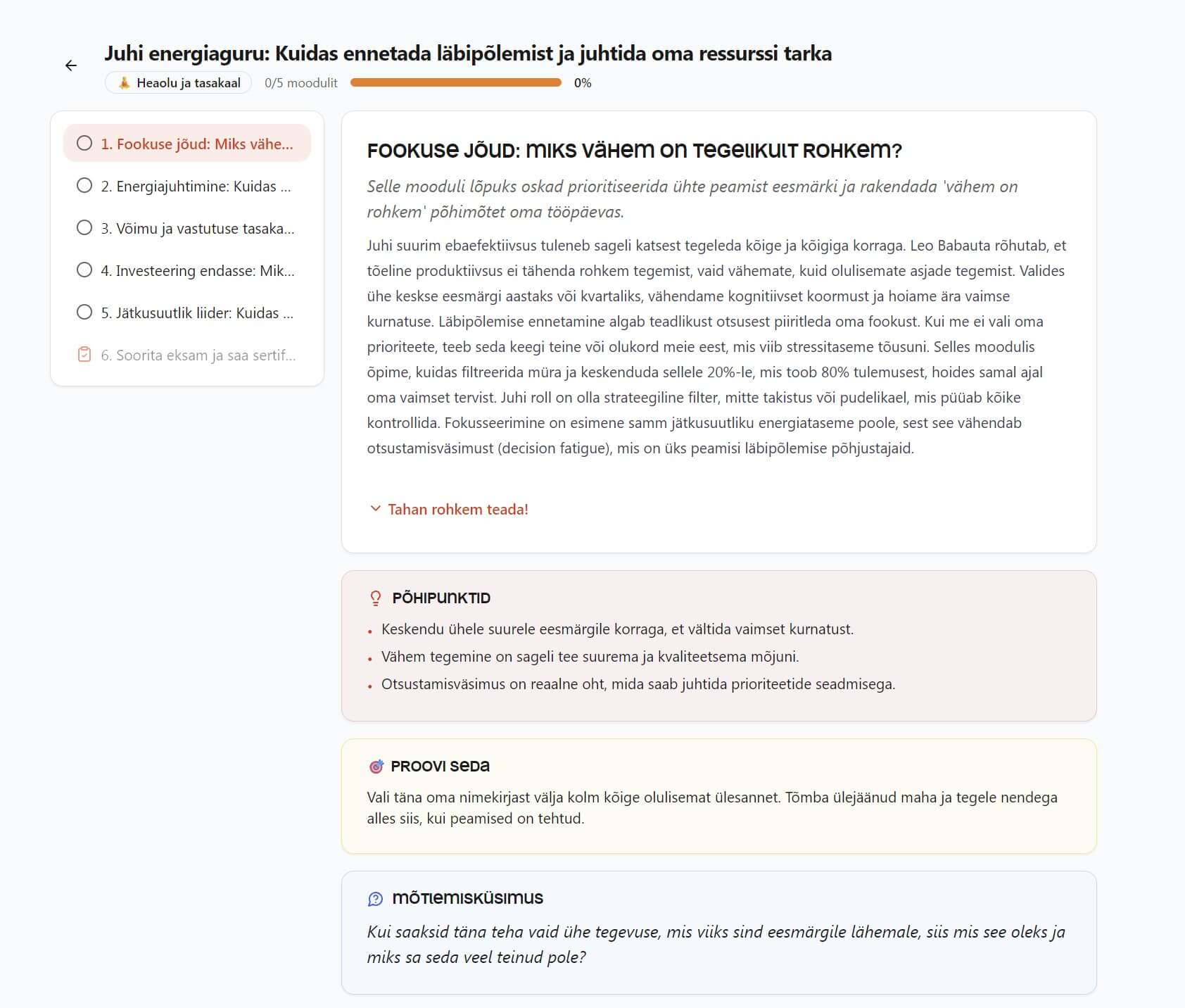 Näidismoodul - juhi energiaguru